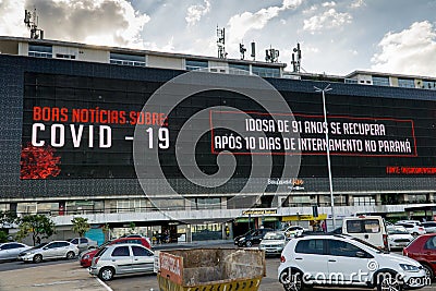 Billboards reads â€œGood News about Covid 19 â€œSenior Citizen Recovers After 10 Day of Treatments in Paranaâ€ Editorial Stock Photo